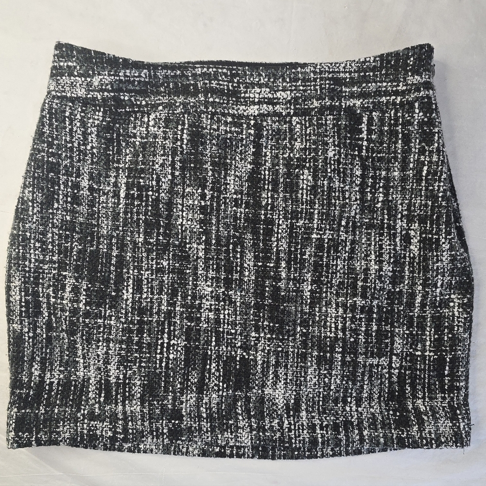 The Limited Tweed Mini Skirt Black White Textured Lined Straight Career 6